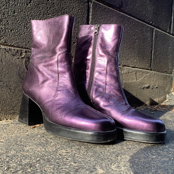 L’Intervalle genuine leather purple metallic platform heeled ankle boots - Picture 5 of 6